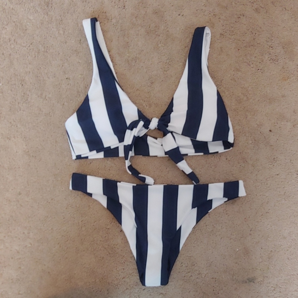 Navy and White stripe bikini